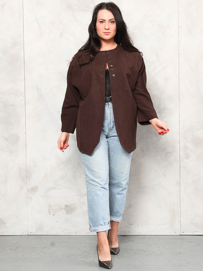 Linen Women Blazer brown vintage 80's light weight designer sport coat long sleeve jacket gift idea vintage clothing size large