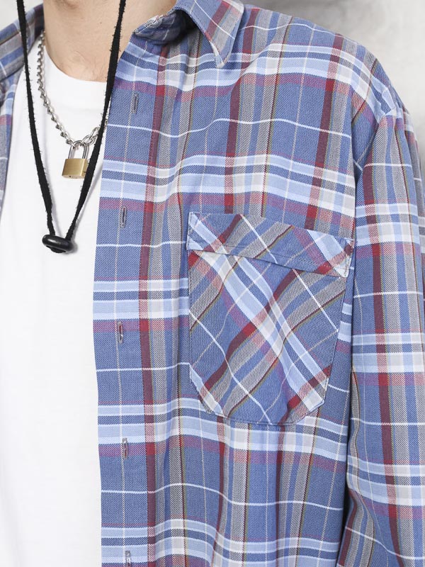Vintage 90's Men Plaid Blue Shirt - NorthernGrip