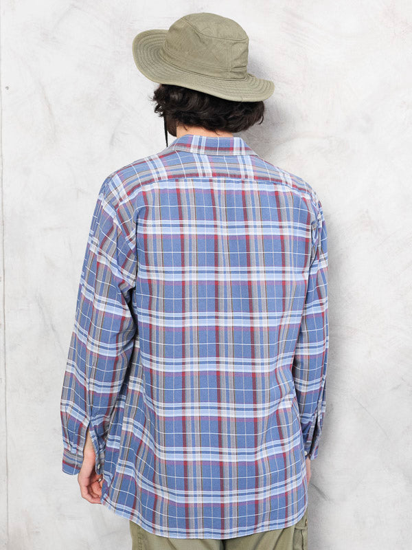 Plaid Blue Shirt vintage 90's lumberjack shirt flannel shirt casual check print shirt retro everyday clothing boyfriend gift size medium