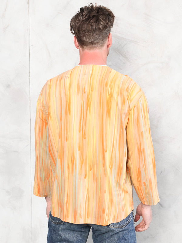 Orange Boho Shirt ethnic vintage 90's cotton indie long sleeve shirt light shirt retro summer clothing boyfriend gift artist size medium