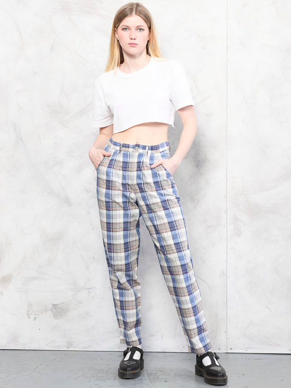 Women Summer Pants vintage 80's checkered artist pants lightweight check trousers high rise pants preppy trousers women clothing size small