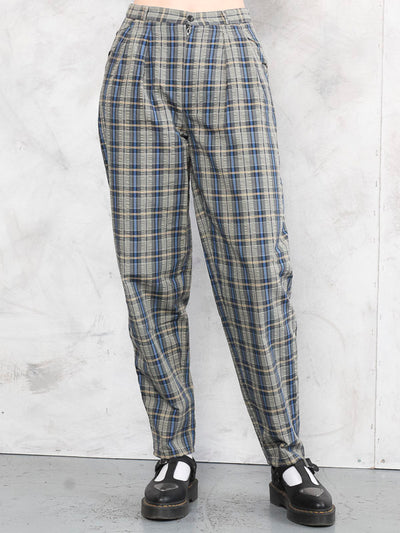 Relaxed Summer Pants women vintage 80's checkered pants lightweight check trousers high rise pants preppy trousers women clothing size small