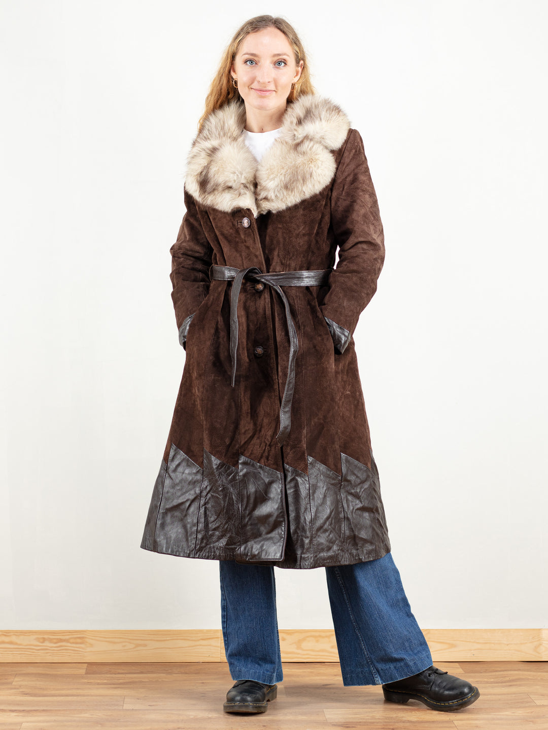 Fur Suede Coat women winter vintage 70s winter fur collar coat women outerwear suede women coat 70s vintage clothing size medium