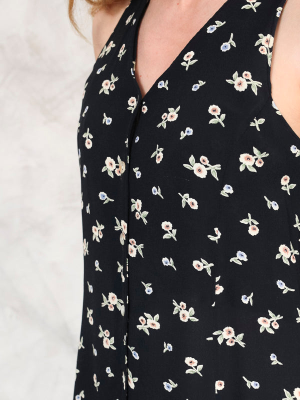 Vintage 90's Women Black Floral Dress - NorthernGrip