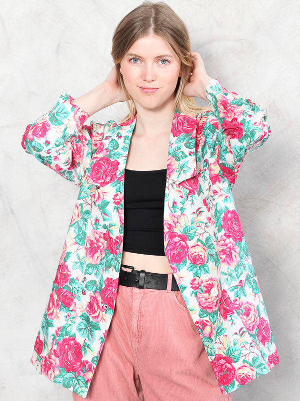 Vintage 80's Women Rose Print Blazer - NorthernGrip