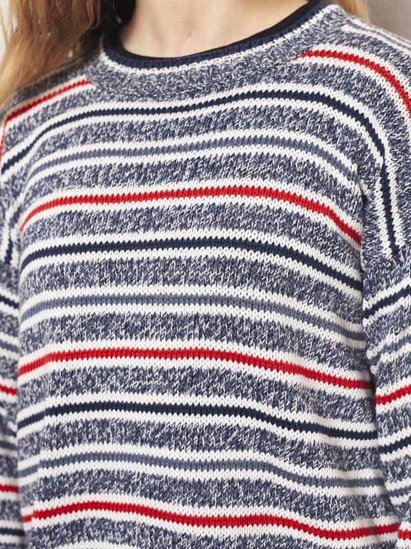 Cotton Knitted Sweater Vintage 90's Boho Sweater Blue Abstract Jumper Preppy Sweater Striped Pullover Women Vintage Clothing size Large