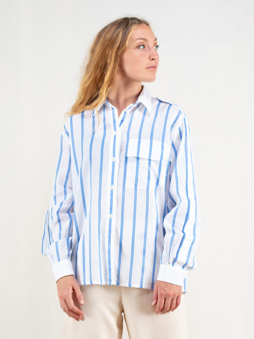 Vintage 80's Striped Women Cotton Shirt - NorthernGrip
