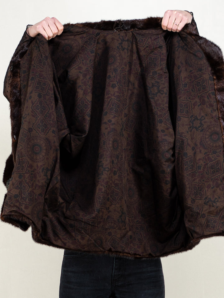 Vintage 80's Women Fur and Leather Coat in Black and Brown - NorthernGrip