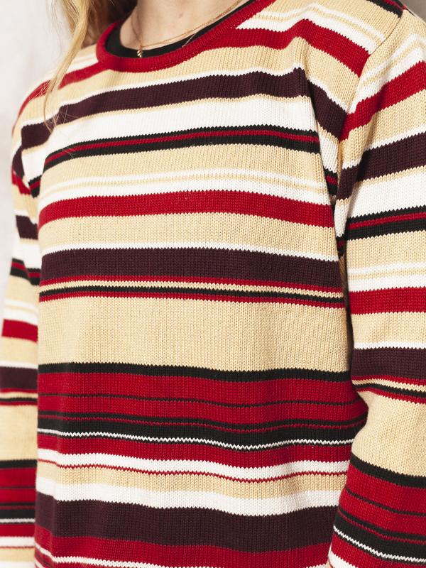 Striped Casual Sweater Vintage 90's Pullover Striped Pattern Jumper Winter Knitwear Ugly Holiday Sweater Women Clothing size Medium