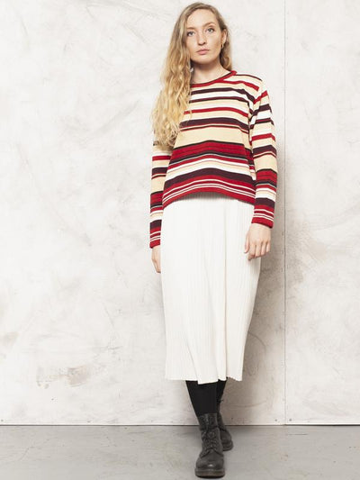 Striped Casual Sweater Vintage 90's Pullover Striped Pattern Jumper Winter Knitwear Ugly Holiday Sweater Women Clothing size Medium