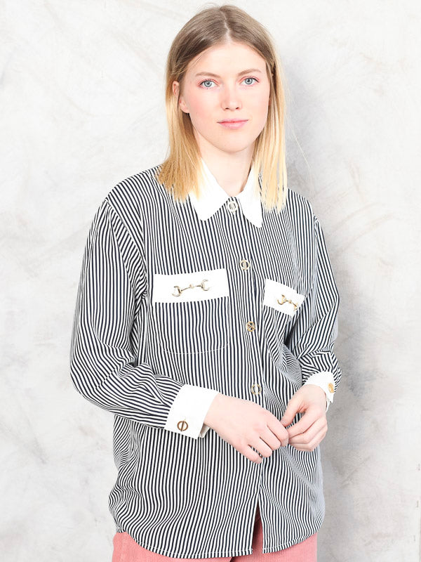 Vintage Women 80's Striped Silky Shirt - NorthernGrip