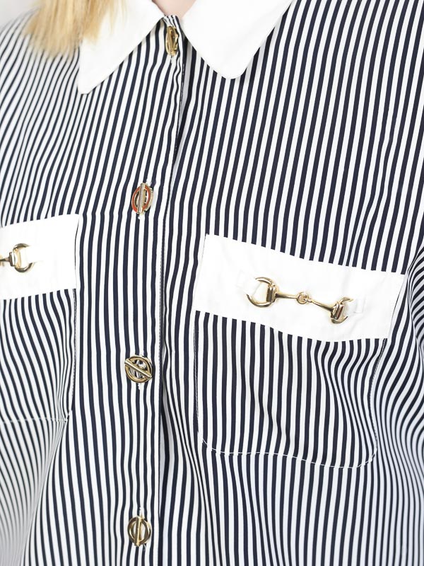 Vintage Royal Shirt 80s women artist minimalist blouse art  striped nautical shirt vintage clothing silky women shirt summer top size medium