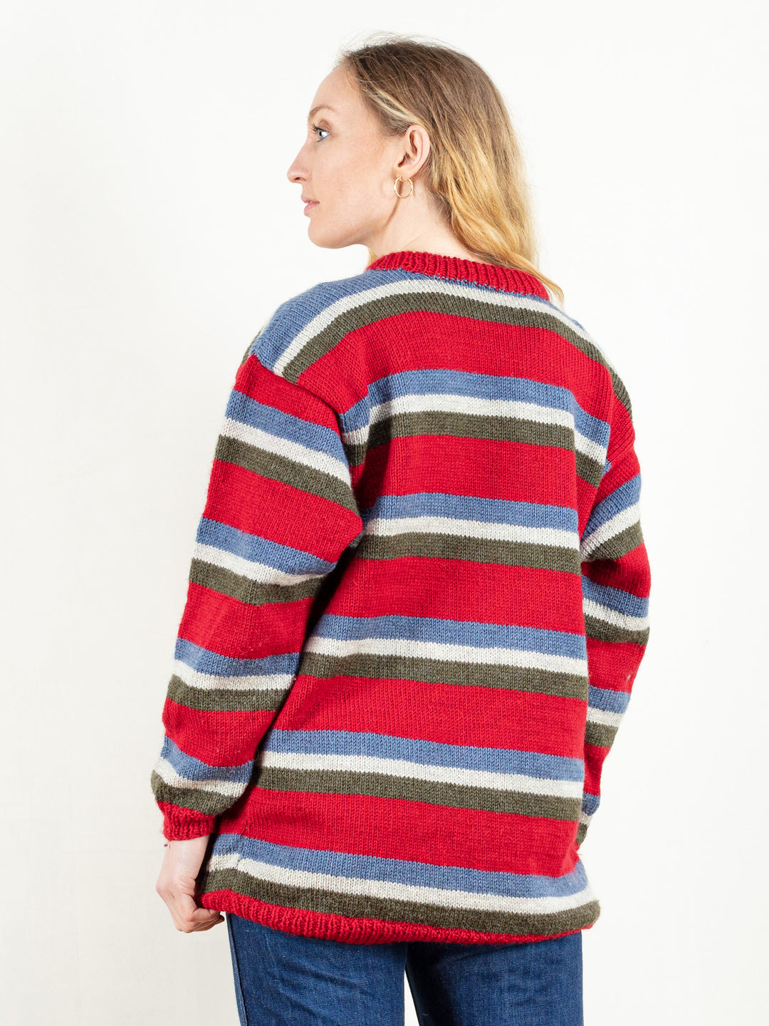 Striped Knit Sweater vintage 90s wool blend pullover ski sweater patterned sweater oversized women jumper knitted pulli size medium