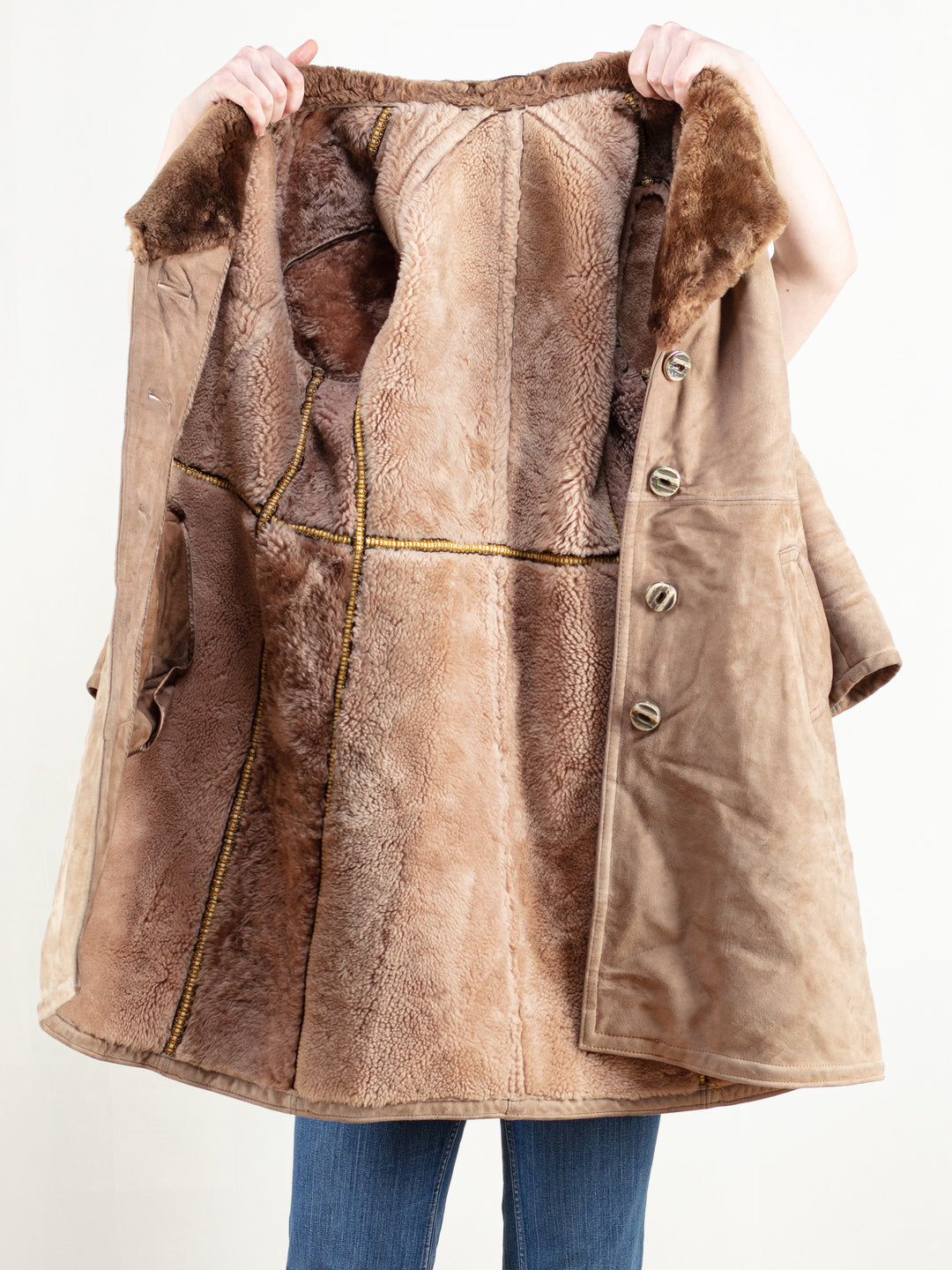 Shearling Women Coat vintage 70s suede leather coat penny lane style coat women vintage clothing retro 70s clothing size large