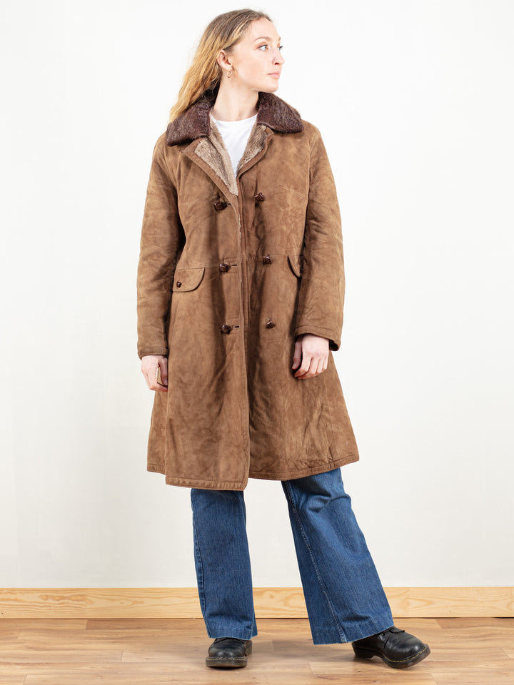 Suede Sherpa Coat Faux Fur women vintage 70s sheepskin winter outerwear suede fur women coat 70s vintage clothing size medium