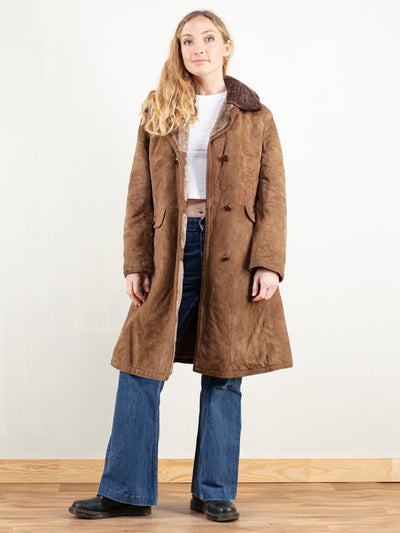 Suede Sherpa Coat Faux Fur women vintage 70s sheepskin winter outerwear suede fur women coat 70s vintage clothing size medium