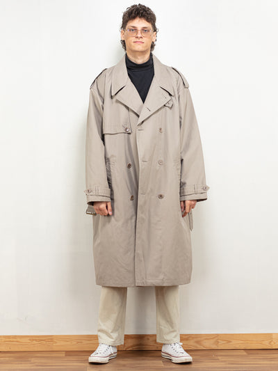 Trench Coat Men 90's beige long overcoat trench style maxi coat classic mac minimal style coat classy preppy menswear size extra large XL