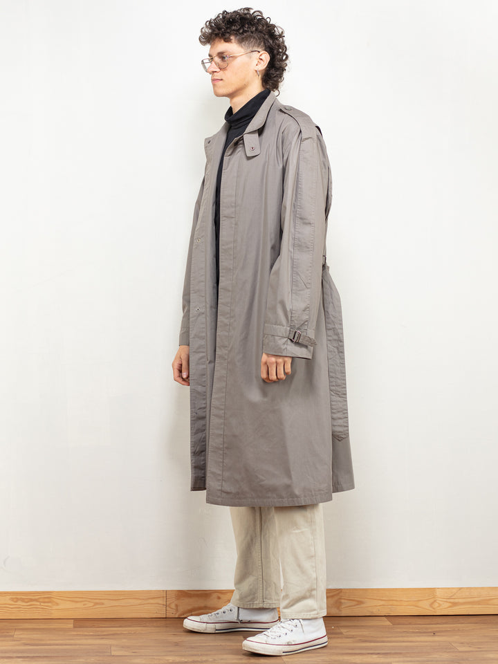 Men Trench Coat 90's grey long overcoat trench style maxi coat classic minimalist mac style coat classy preppy menswear size large L