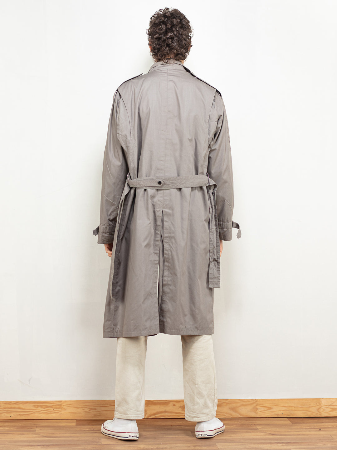 Men Trench Coat 90's grey long overcoat trench style maxi coat classic minimalist mac style coat classy preppy menswear size large L