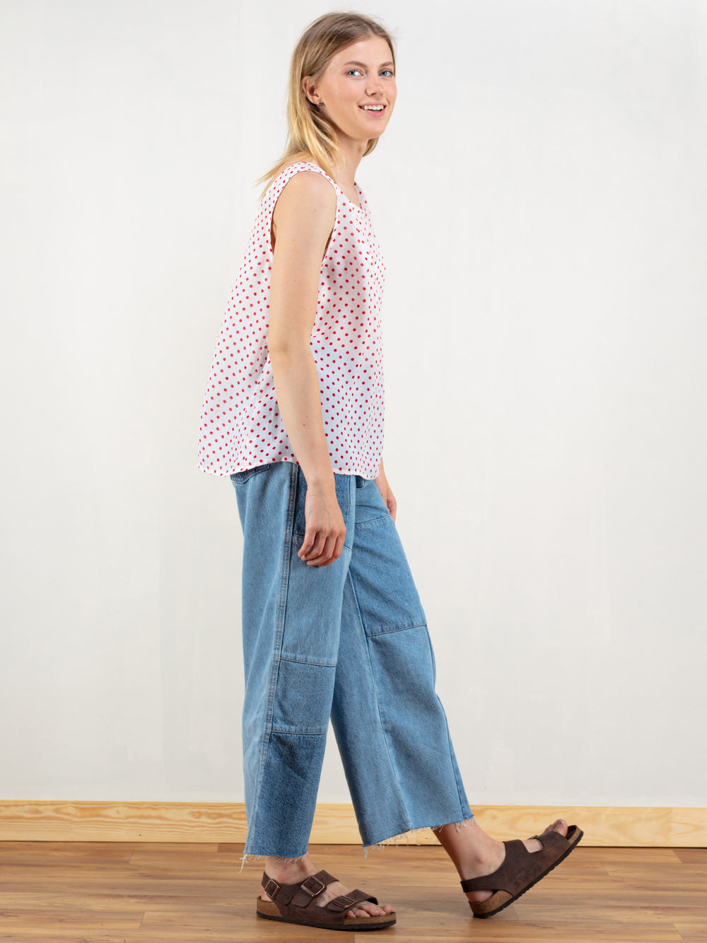 Vintage 90's Polka Dot Sleeveless Women Top - NorthernGrip