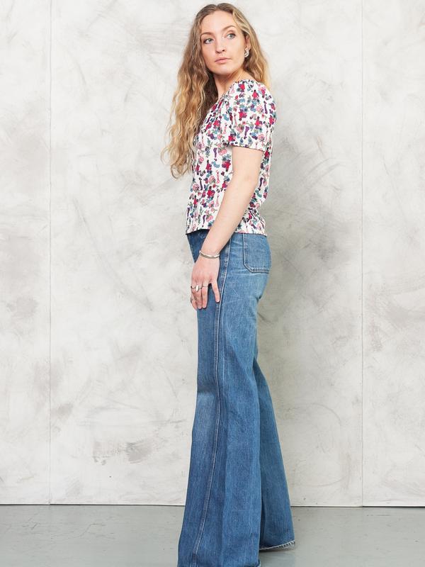 Vintage 70's Flower Print Women Top - NorthernGrip