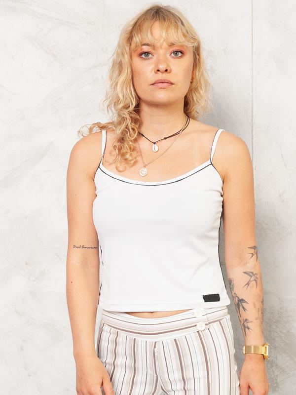 Vintage Y2K White Cami Top . Vintage Spaghetti Strap Top White Stretchy Cami Top Women Summer Top Sleeveless Top Slim Fit Top . size Small