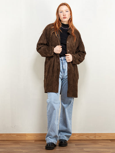 Oversized Suede Coat 90s brown distressed vintage women style button up brown suede leather minimalist western streetwear extra large XL