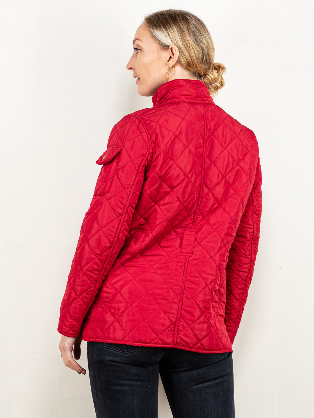 Barbour Polarquilt Jacket women vintage 00's red diamond quilt royal family fleece lined layering slim fitting size small S