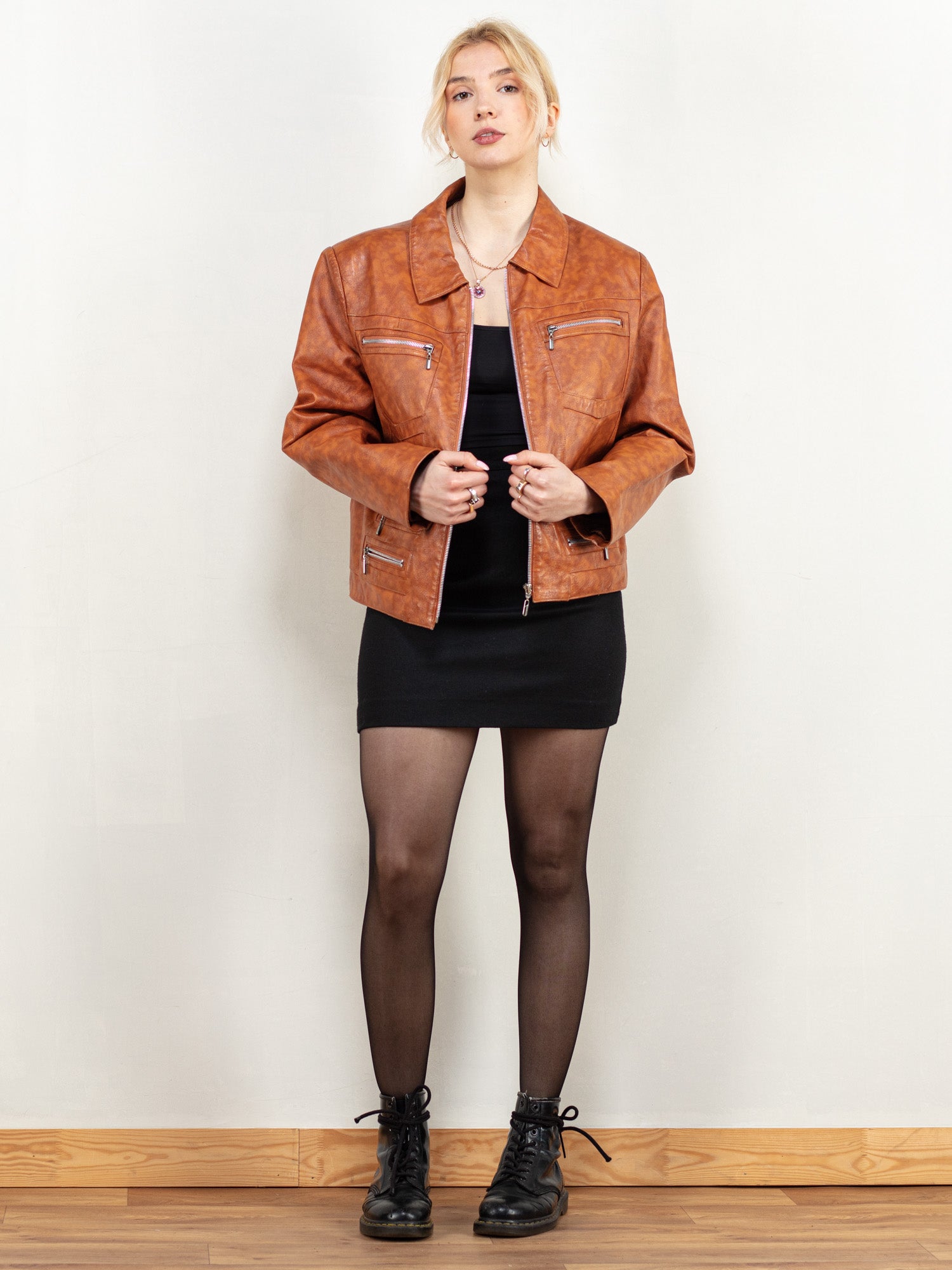 80s leather bomber jacket top