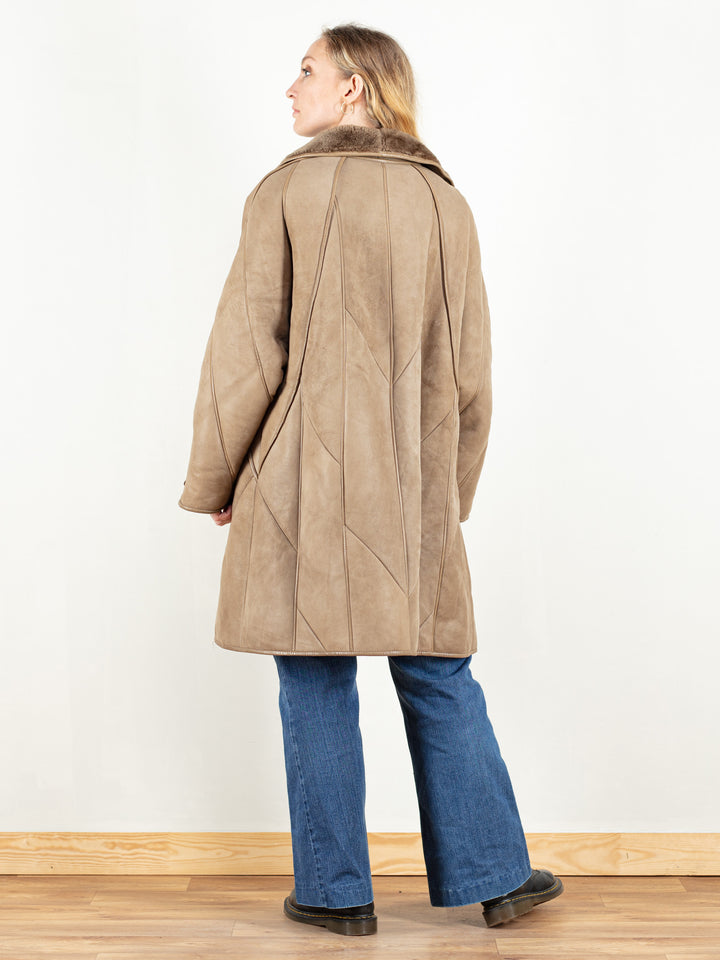 Women Sheepskin Winter Coat vintage 70s suede coat shearling long coat women brown outerwear women 70s coat vintage clothing size xl
