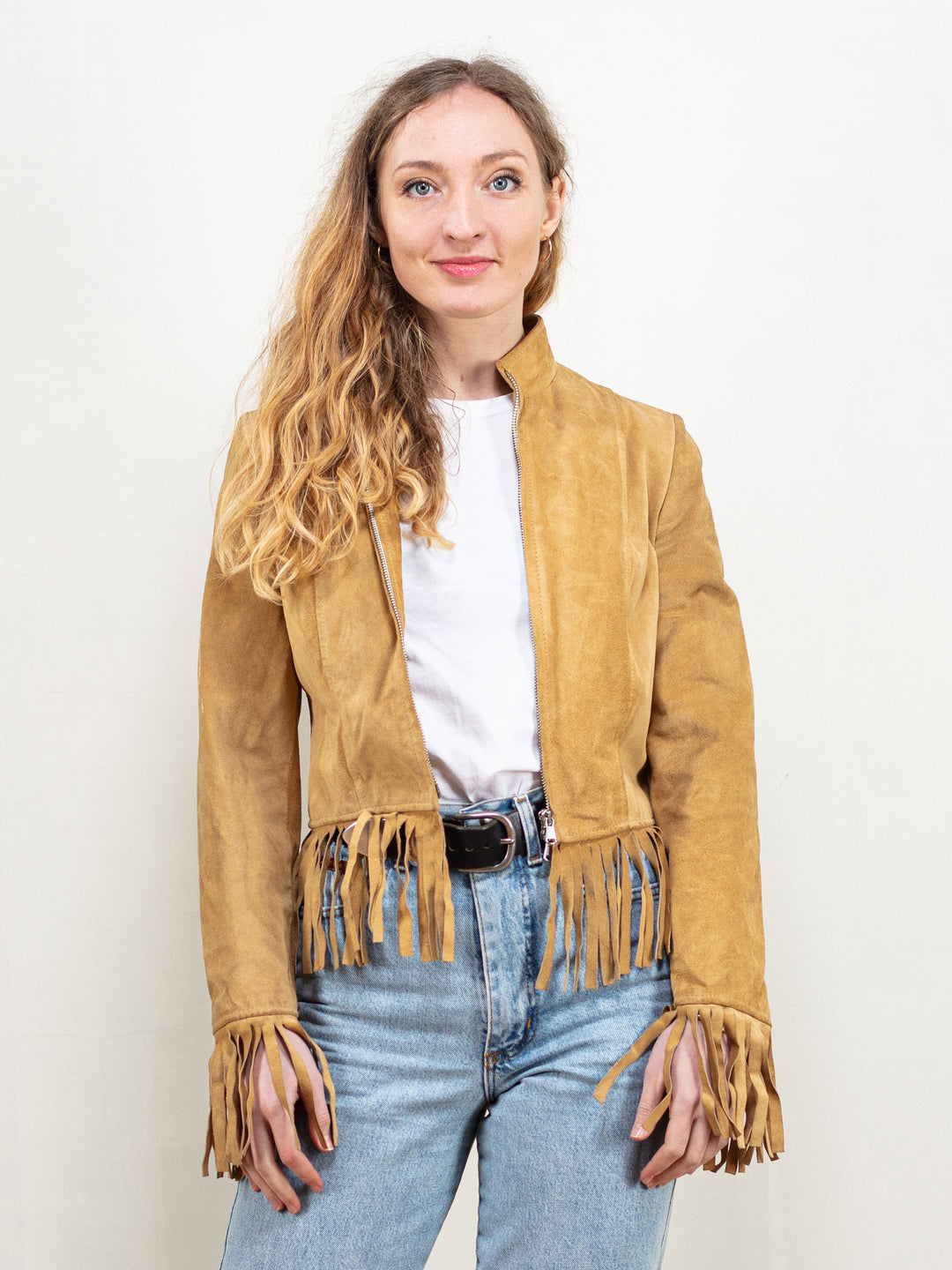 Fringe Suede Jacket vintage 90s cowgirl western jacket fringed jacket cropped leather jacket brown spring outerwear size extra small XS 