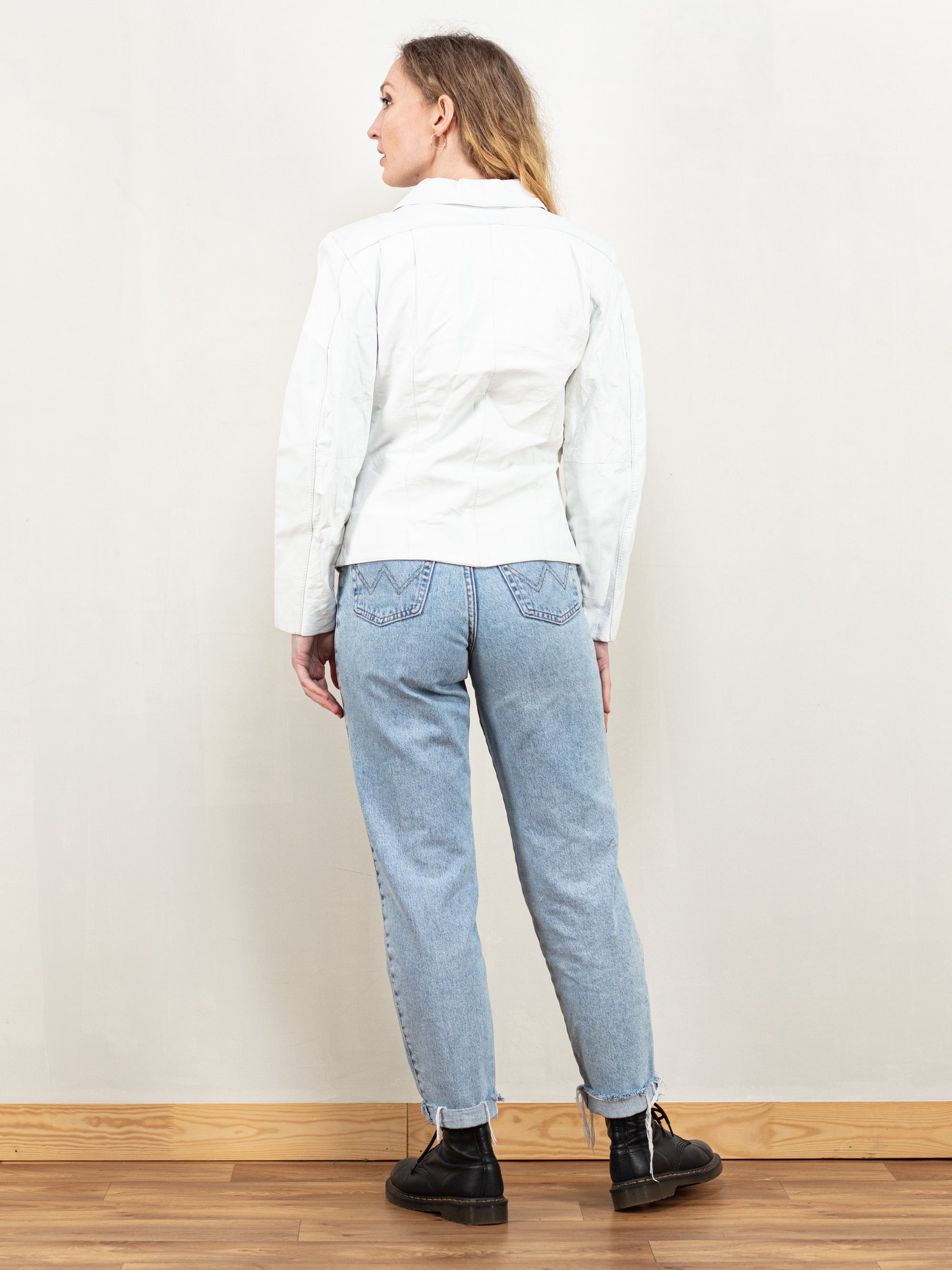 Online Vintage Store Women 80 s White Leather Jacket Northern Grip NorthernGrip
