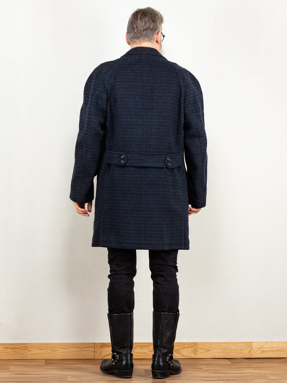 Vintage 80's Men Wool Blend Coat in Blue - NorthernGrip