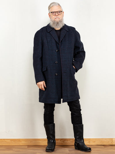Wool Coat Men 80s blue wool overcoat classy vintage men coat 70s clothing classic men minimalistic preppy style outerwear size medium M