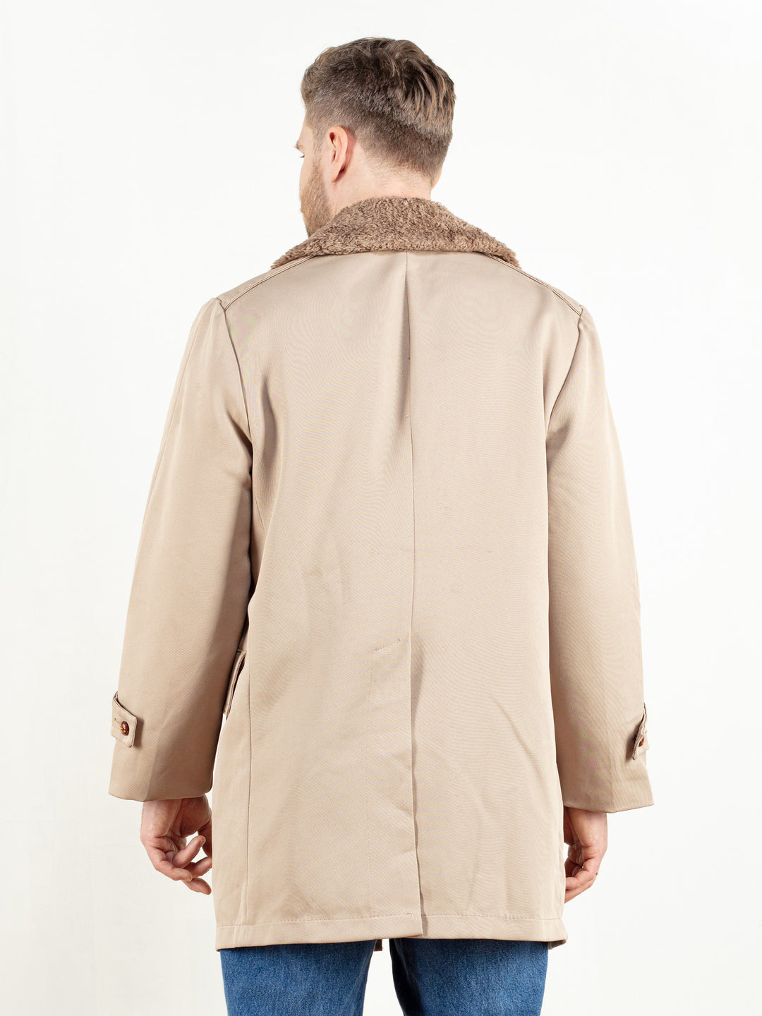 Casual Mens Beige Coat short vintage 80s classic men sherpa winter overcoat mac coat warm coat men retro coat size medium