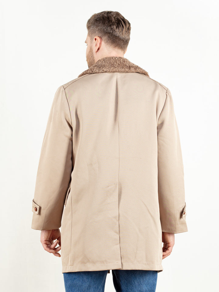 Casual Mens Beige Coat short vintage 80s classic men sherpa winter overcoat mac coat warm coat men retro coat size medium