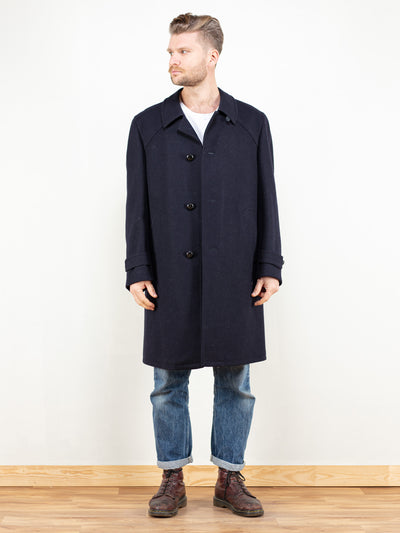 Classic Wool Coat Blue men vintage 80s casual winter overcoat office long coat mac coat warm coat men retro clothing vintage coat size large