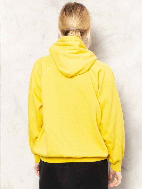 Yellow CHAMPION Sweatshirt Vintage 90's Hooded Women Pullover Cotton Blend Hoodie Cozy Home Sweatshirt Women Clothing size Extra Large XL