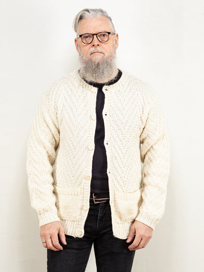 Men Cable Knit cardigan 90's vintage men chunky knit wool blend cardigan button up vintage golf sports sweater casual minimal size medium