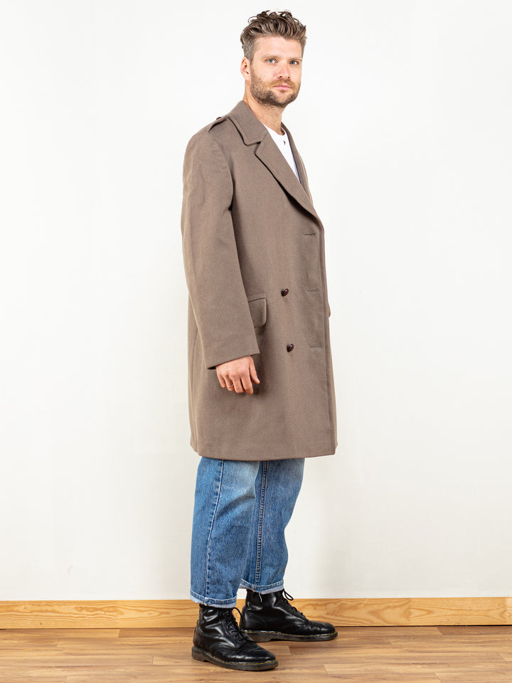 Men Wool Overcoat 70's vintage wool blend longline beige double breasted fall winter coat classy sustainable fashion clothing size medium