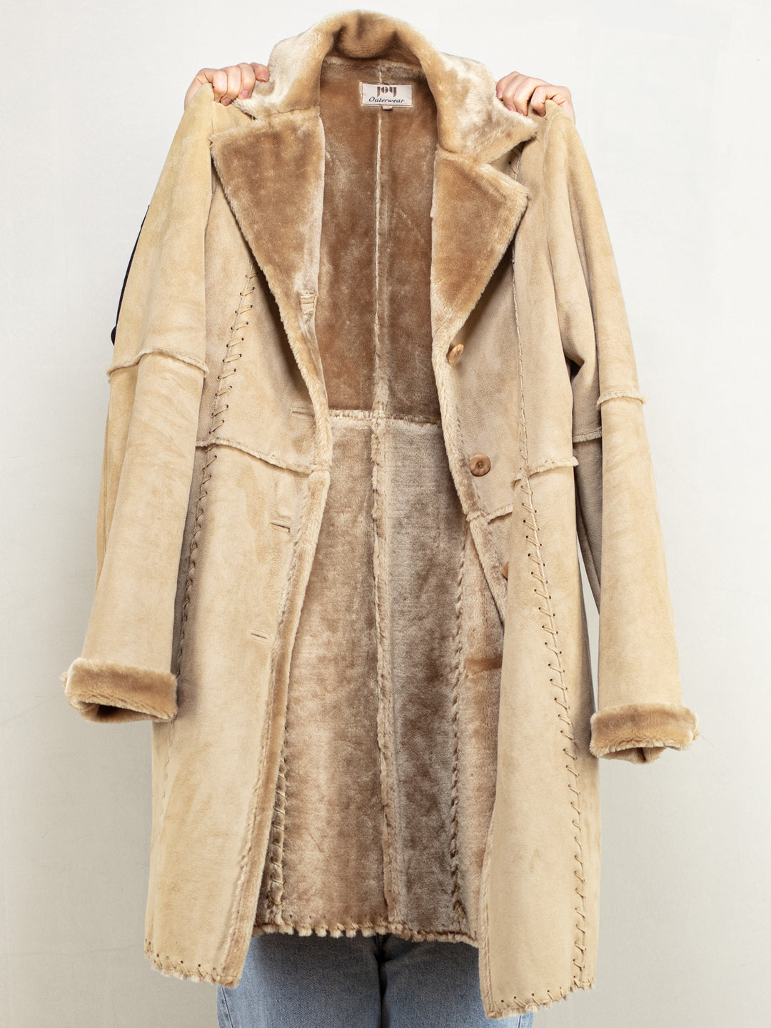 Faux Suede Coat vintage 90's faux shearling sherpa button up coat boho hippie overcoat y2k style faux sheepskin coat western size medium