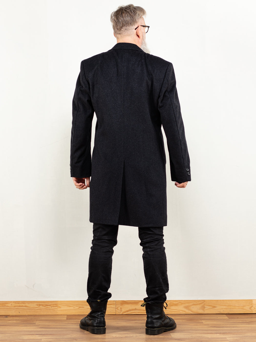 Vintage 90's Men Wool Blend Longline Coat in Black - NorthernGrip