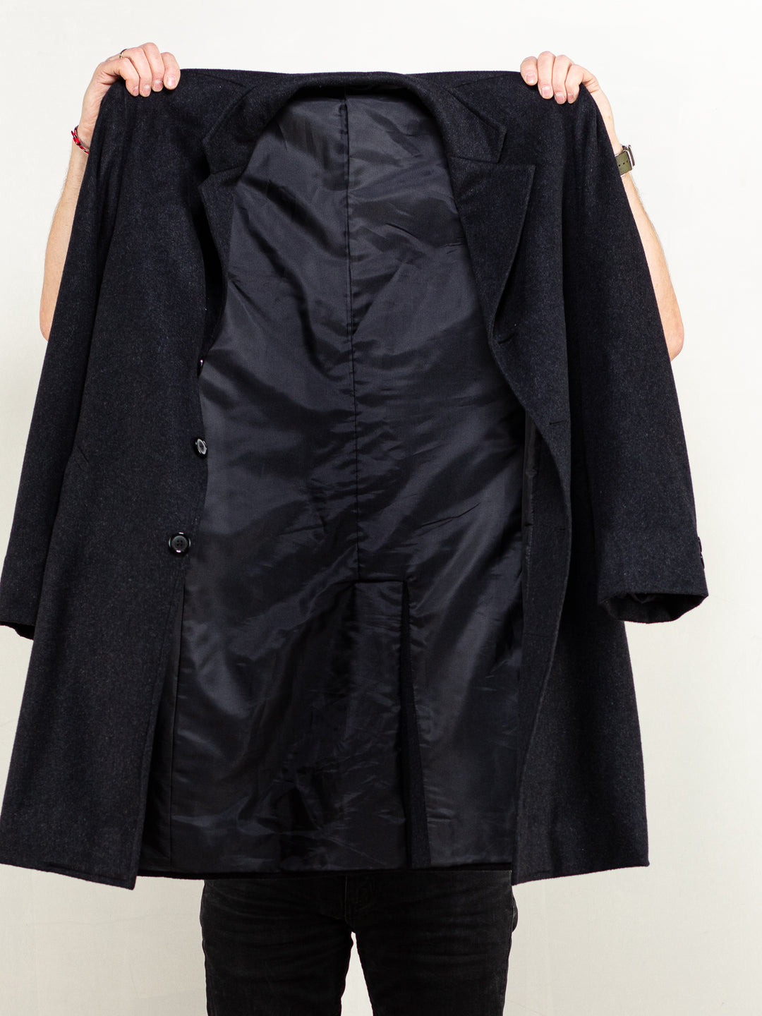 Vintage 90's Men Wool Blend Longline Coat in Black - NorthernGrip