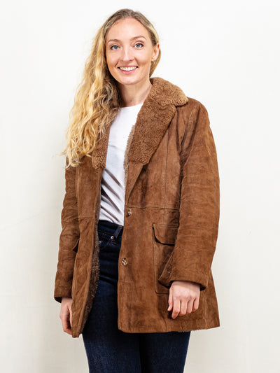 Penny Lane Coat vintage 70's suede sherpa coat brown winter shearling collar winter outerwear almost famous everyday coat boho size medium