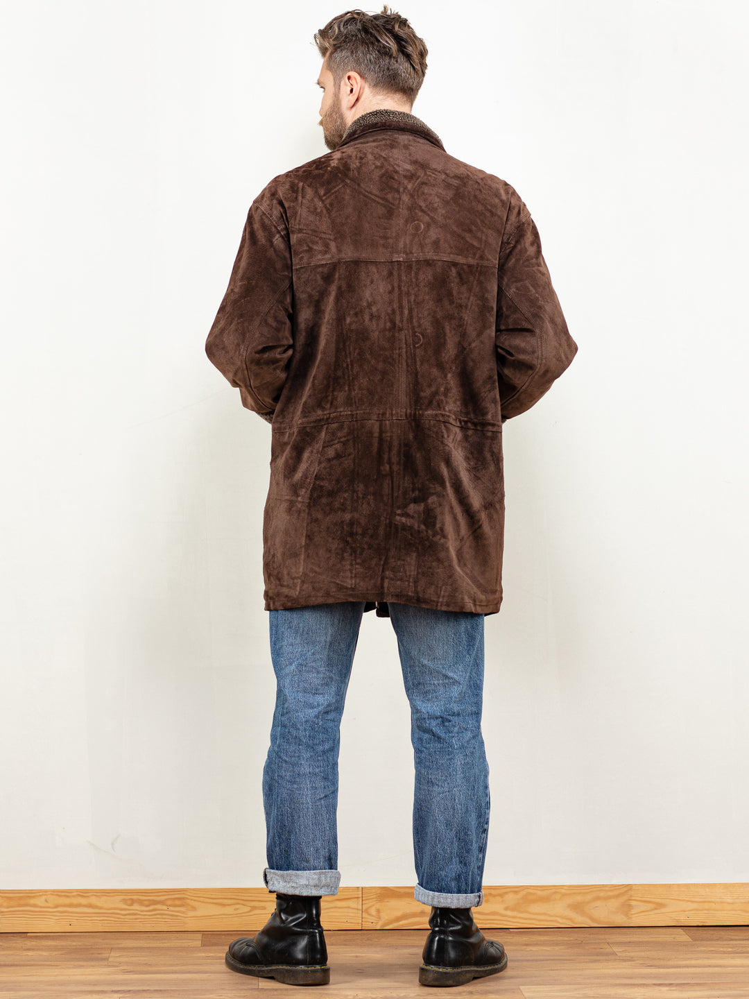 Men Suede Coat sherpa 90's vintage brown genuine suede faux shearling casual boho western vintage clothing fashion size extra large XL