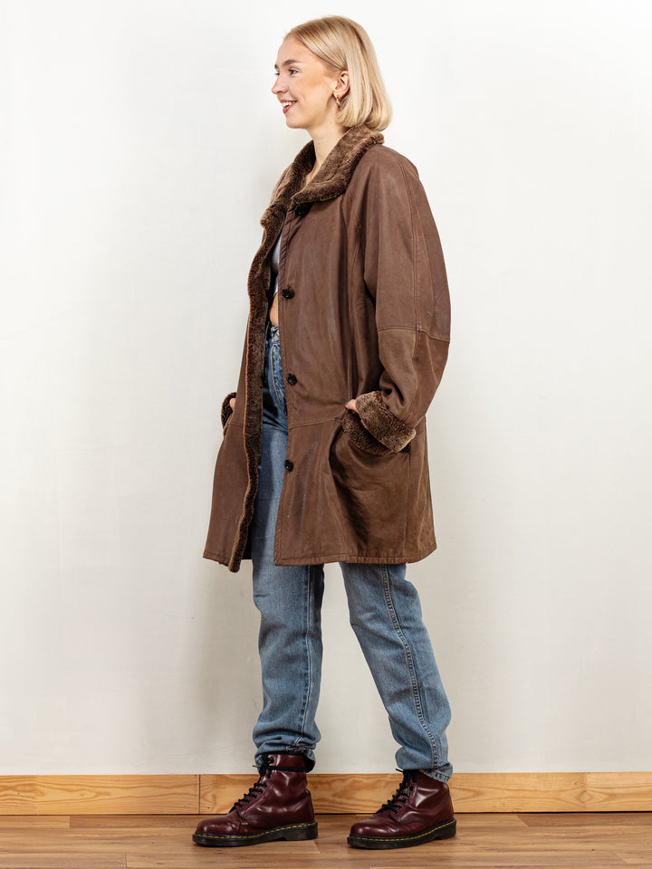 Vintage 90's Women Suede Coat In Brown - NorthernGrip
