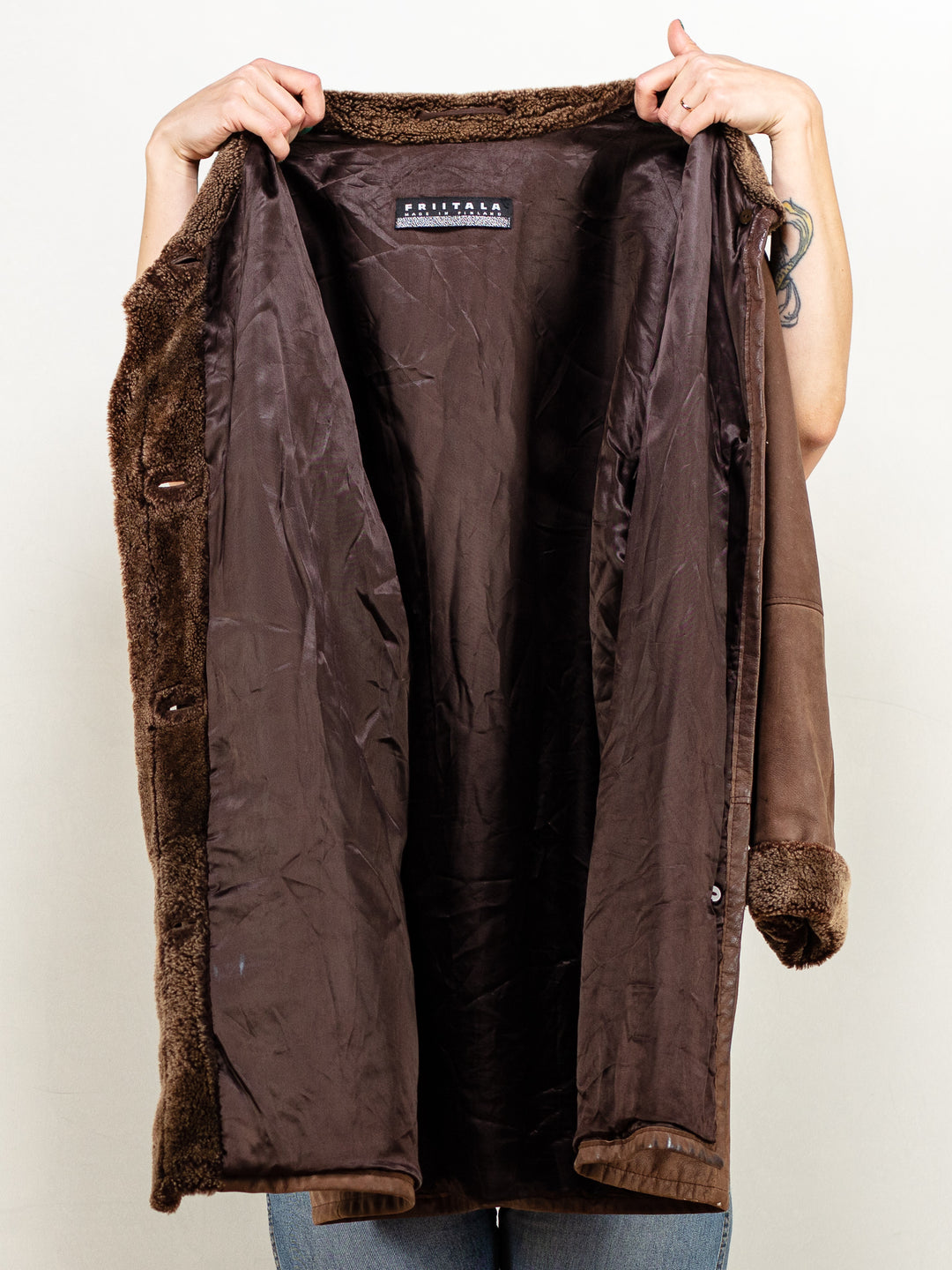 Women Sheepskin Coat 90's vintage brown winter outerwear warm overcoat long jacket penny lane almost famous shearling size extra large XL