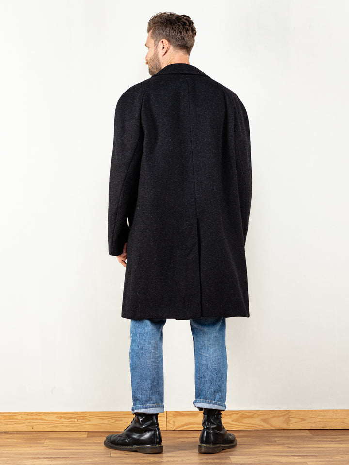 Vintage 70's Men Wool Blend Coat in Dark Grey - NorthernGrip