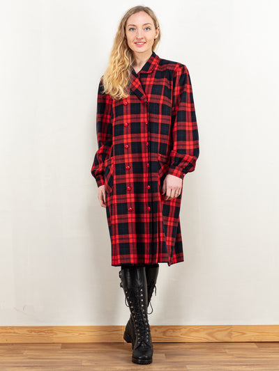 Long Sleeve Dress 80's tartan plaid handmade collage dress goth business wear blazer dress buttoned casual sustainable fashion size large