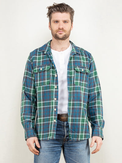 Thick Plaid Shirt 90s flannel dressmann men vintage shirt button-down lumberjack style long sleeve shirt retro grunge western size medium